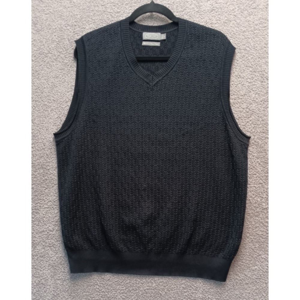 Talbots Black Sweater Vest Men's M Pima Cotton V-Neck Preppy Old Money‎ Golf